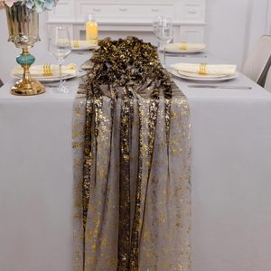 Chemin de table en maille scintillante transparente en polyester, tissu à paillettes or, argent, noir, or pour la décoration de <span class=keywords><strong>mariage</strong></span>, de fête, de banquet, nappe - Product Image 4