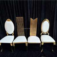 Chaise de mariage lisse, nouveau design, dos ovale, cuir blanc, acier inoxydable, or