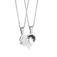 Collier pendentif cœur brisé plaqué or pour amoureux chinois, cadeau pour la Saint-Valentin