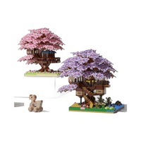 CAYI DIY 1:8 Maison dans les Arbres Romantique Fleur de Cerisier Violette Train Rose Blocs de Construction Modèle Classique Ensembles de Briques pour Enfants