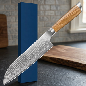 Couteau de cuisine Santoku Keensun de haute qualité, motif Damas, en acier inoxydable, manche en bois écologique, finition mate de luxe, moderne, 7 couteaux - Product Image 3