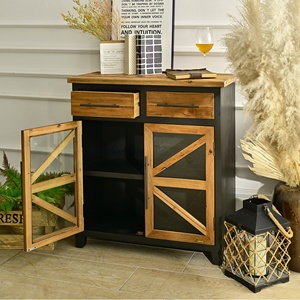 Meuble d'appoint en bois massif de style antique pour entrée, salon, avec 2 tiroirs et 2 portes, meuble de rangement pour la maison - Product Image 4