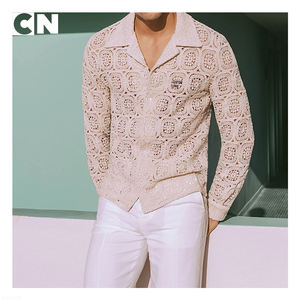 BSCI Certification Sweater Manufacturer Custom logo Men 100% Cotton Long Sleeve <b>Cardigan</b> Sweater Square Bohemian <b>Crochet</b> Shirt - Product Image 2