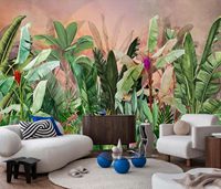 Papier peint jungle tropicale, forêt tropicale exotique, feuilles de palmier, oiseaux colorés, papier peint floral pour la décoration intérieure de villas, hôtels et maisons