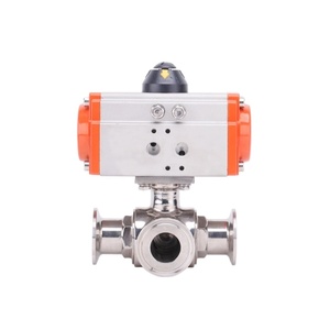 Stainless <b>Steel</b> 304 Clamp 3 Way Pneumatic Actuated Food Grade <b>Ball</b> AC220V DN50-100 PN16 L T Port - Product Image 1