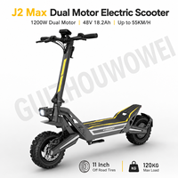 Scooter électrique tout-terrain 1200W, batterie 48V 18.2Ah, pneus pneumatiques de 11 pouces, scooter électrique pour adultes, 55 km/h, autonomie de 50 km