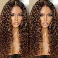 Surligne # 4/ # 27 Perruques blond miel, densité 130%-180%, cheveux vierges bruts, perruques frontales en dentelle sans colle, pré-épilées, ondulées effet eau