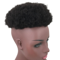 Toupet de remplacement en cheveux humains Afro Kinky Curly Hair pour hommes Toupet Hair Mono Net Durable