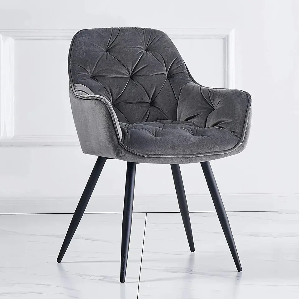 Sillas de diseño moderno de lujo nórdico, tapicería de tela suave, respaldo alto, silla de comedor moderna de terciopelo gris para comedor