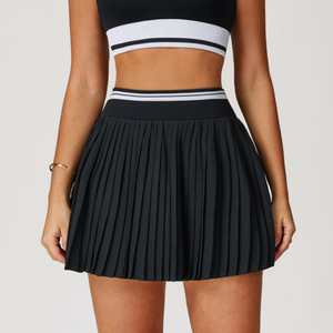 Jupe plissée avec short intégré, taille haute contrastée, en spandex/nylon respirant, élégante et luxueuse pour femmes, avec logo personnalisé - Product Image 4