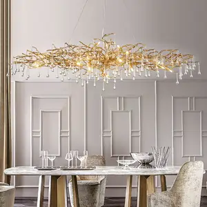 Glass Aluminum Droplet Tree Branch Chandelier Decorative Crystal American Style Luxury Indoor for Villa Restaurant Dining Table