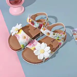 Nouvelles sandales respirantes confortables avec décoration de tournesol Floral chaussures pour enfants fille