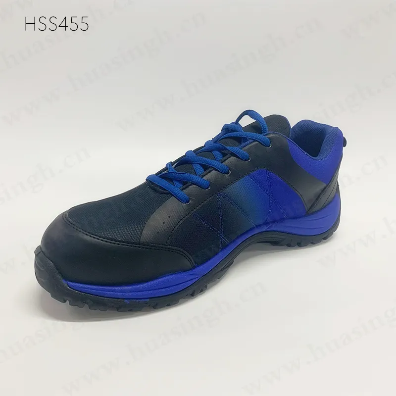 LXG, 야외 모험 튼튼한 안티 히트 하이킹 신발 레이스 업 유리 섬유 발가락 블루 스포츠 안전 신발 HSS455