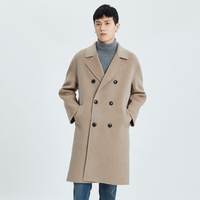 Manteau long en laine double face pour homme, col en V, motif uni, 100 % laine, polyvalent et tendance, qualité OEM ODM
