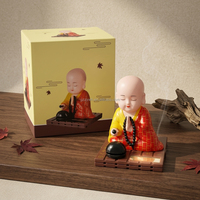 Grande figurine de moine solaire auto-agitant avec tambour, décoration de voiture et de maison, statue de Bouddha Feng Shui, joli ornement zen, cadeau religieux