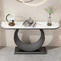 Console d'entrée en pierre de quartz de style italien, légère et luxueuse, semi-circulaire, moderne, minimaliste, décorative