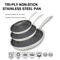 Peralatan Masak HexClod Hybrid 8/10/12 Inch, Wajan Anti Lengket Sarang Lebah 20/24/28 cm, Set Wajan Baja Tahan Karat Tri-ply