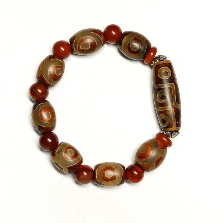 Bracelet en pierre d'agate naturelle, perles tibétaines <span class=keywords><strong>Dzi</strong></span> tambour, neuf yeux, perles Lezi