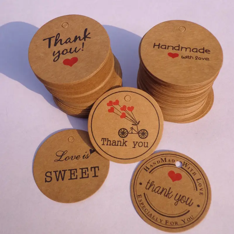 Étiquettes artisanales de vêtements "Thank You" en forme de cœur rouge, Kraft, faite à la main, pour cadeau, fête d'anniversaire, mariage, prix, pièces