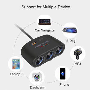 Adaptateur de chargeur de <span class=keywords><strong>voiture</strong></span> 3-en-1, allume-cigare, multiprise, répartiteur de <span class=keywords><strong>prise</strong></span> cigare, double USB, distributeur d'alimentation, pièces intérieures - Product Image 3