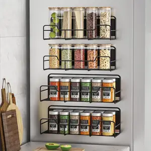 Metal 4 Pack Moveable Fridge Kitchen Seasoning Jar Holder Set Organizer Magnetic Spice Rack For Refrigerator