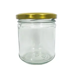 Alta qualidade forma redonda 350 ml frascos de vidro de boca larga para o mel com tampa 82 mm