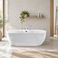 Baignoire ovale de 1300 mm avec robinets à poser sur le rebord et ensemble de douche à main, baignoire autoportante en acrylique aux couleurs personnalisées