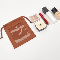 Pochettes cosmétiques en toile avec cordon de serrage et logo personnalisé Sacs de maquillage poudre et parfum avec fenêtre transparente