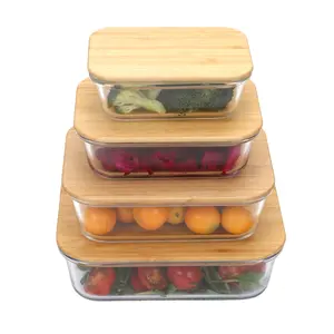 Borosilicaat Glas Voedselopslagcontainers/Bamboe Opslagcontainers/Herverhitbare Glazen Voedselopslagcontainers Bamboe Producten