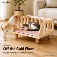 Lit surélevé pour animaux de compagnie en bois de pin naturel, base surélevée de 8 cm, barreaux latéraux à lattes pour petits chiens et chats
