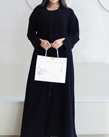 Abaya noire de luxe du Golfe, vêtements arabes islamiques de Dubaï, abaya ouverte noire de luxe avec strass pour l'Aïd Ramadan