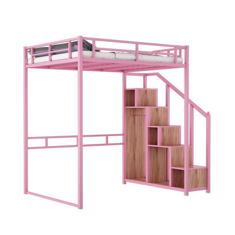 Bare bed pink-stairs on the right
