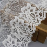 Fourniture d'usine : Dentelle extensible large en nylon et élasthanne avec motifs à pois, éventails et feuilles florales pour lingerie et robes