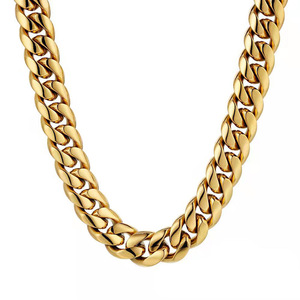 สร้อยคอผู้ชายสแตนเลสสตีลแบบ Cuban Link พร้อมตัวล็อคแบบก้ามปู ชุบทอง 18K ขัดเงาสี่ด้าน ราคาสุดคุ้ม - Product Image 1