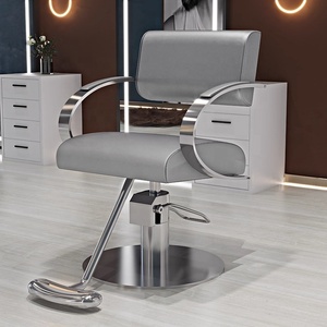 Chaise de barbier hydraulique noire, chaise de coiffure de salon, base ronde en acier inoxydable, siège de coiffure avec repose-pieds - Product Image 6