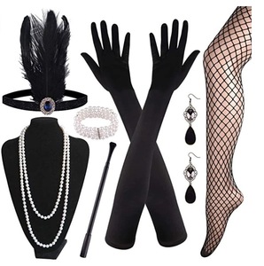 Ensemble d'accessoires Flapper des années 1920, style Gatsby, vintage <span class=keywords><strong>Charleston</strong></span>, cosplay, bandeau à plumes, bijoux en perles, longs gants - Product Image 1