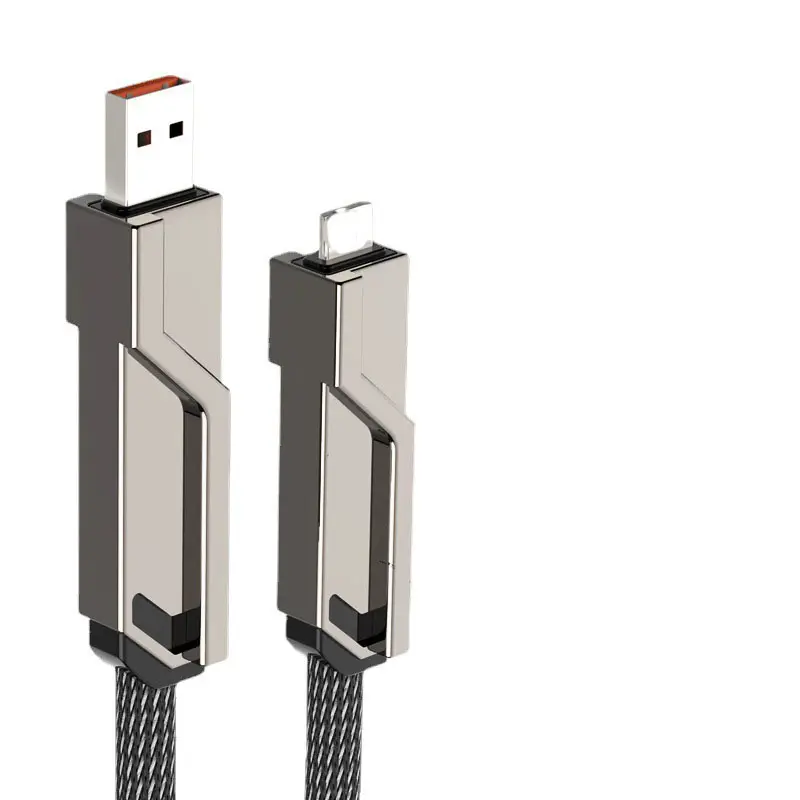 Cable cargador 4 en 1 de 100W con cierre de velcro y gestión de cables de carga rápida para MacBook, iPad, iPhone