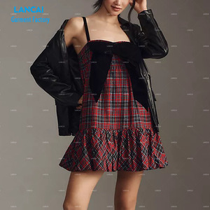 Robe à carreaux personnalisée pour femmes vêtements de marque dames élégantes broderie sans manches robes décontractées - Product Image 2