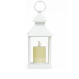 White Black Plastic Candle Lantern with Flickering Flameless Battery Powered LED Flickering Candle