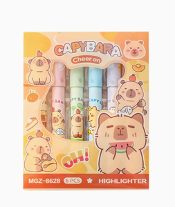 Ensemble de surligneurs mignons Capybara, 6 pièces, couleurs <span class=keywords><strong>pastel</strong></span> pour la protection des yeux, pour les étudiants, journalisation, prise de notes, stylos de marquage, papeterie kawaii, cadeau - Product Image 2