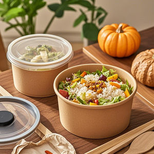 カスタム印刷された360ml-1500mlクラフトペーパーサラダボウル/環境に優しい使い捨てテイクアウェイボウル/食品包装用ラウンドシャドウボウル - Product Image 5