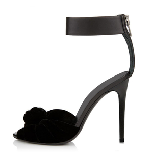 Large Size 46 Peep Toe High <b>Heels</b> Women <b>Suede</b> Knotted Sandals Back Zipper Women's Summer Ankle Strap Velvet Pumps - Product Image 2