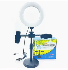 6-inch 16CM Beauty Wired Ring Fill Light Live Streaming Table Desktop CellPhone Stand With Dual Mobile Clips Phone Holder