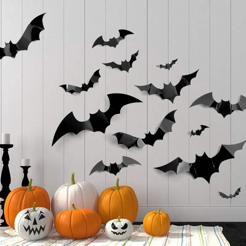 Adesivo artificial do morcego do dia das bruxas, eco friendly, 3d, 16 peças por saco para festa de halloween, decoração da casa dentro de casa