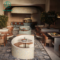 Juego de Muebles de Lujo Modernos para Cafetería o Restaurante, con Asientos de Media Luna de Cuero y Piedra Sinterizada, Mesa y Sillas