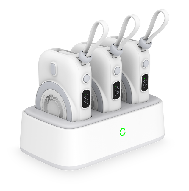 3 in 1 10000mah*3pcs Fast Charging Sharable Power Bank with 1 Built-in Cable and 15W Wireless Charger Family Power Bank