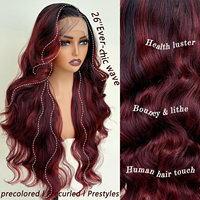 Peluca de encaje frontal sintética Alibaba HAIR 13*6 HD resistente al calor con mechas, peluca de ondas sueltas pre-arrancada para mujeres afroamericanas