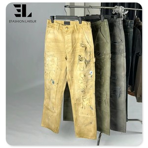 LARSUR <span class=keywords><strong>Pantalon</strong></span> de charpentier personnalisé en toile double genou avec lavage de détresse en usine <span class=keywords><strong>Pantalon</strong></span> de travail tactique patchwork <span class=keywords><strong>Pantalon</strong></span> cargo évasé - Product Image 1