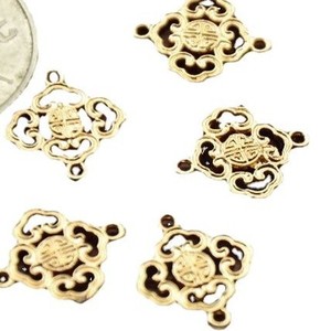 Conector para horquillas de cobre puro que conserva el color, diseño de nube hueca, característica Fu, estilo antiguo, DIY, 12x14mm, chapado en oro y plata - Product Image 5