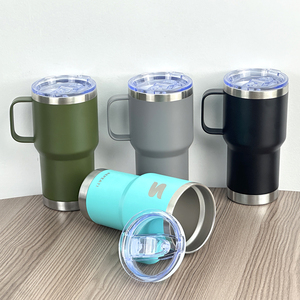 20oz Green Powder Coated Stainless Steel Travel Tumbler <b>with</b> Handle and Magnetic Lid for Hot and Cold Drinks on the Go - Product Image 5